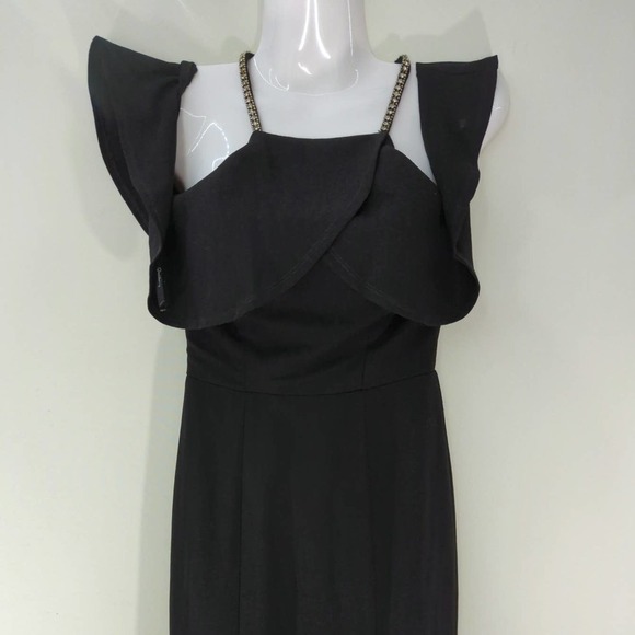Speechless Rhinestone Straps Halter Neck Maxi Black Dress Size 3 (XS) - Picture 3 of 14